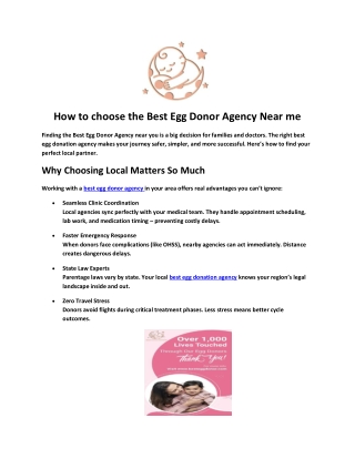 How to choose the Best Egg Donor Agency Near me - Best Egg Donor