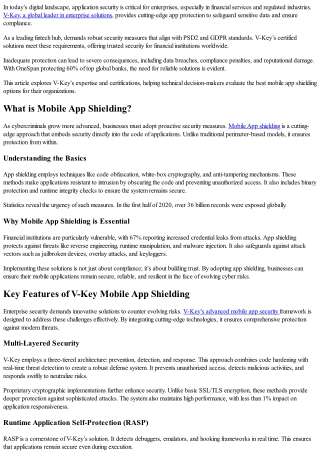 V-Key Mobile App Shielding: Empowering Developers with Robust App Security