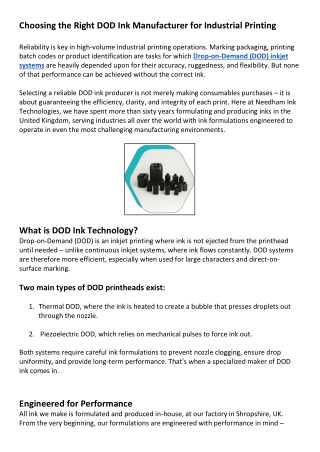 Choosing the Right DOD Ink Manufacturer for Industrial Printing