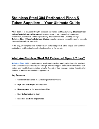 Stainless Steel 304 Perforated Pipes & Tubes Suppliers – Your Ultimate Guide