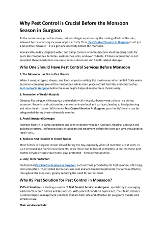 Why Pest Control is Crucial Before the Monsoon Season in Gurgaon