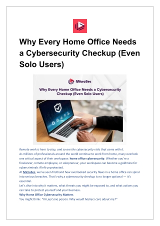 Why Every Home Office Needs a Cybersecurity Checkup (Even Solo Users)