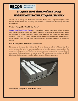 Storage Silos With Moving Floors Revolutionizing the Storage Industry