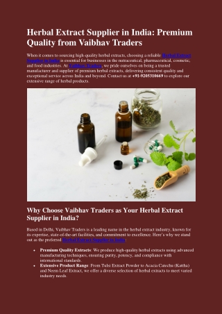 Herbal Extract Supplier in India