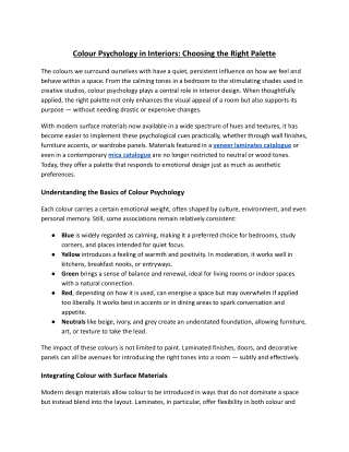 Colour Psychology in Interiors Choosing the Right Palette