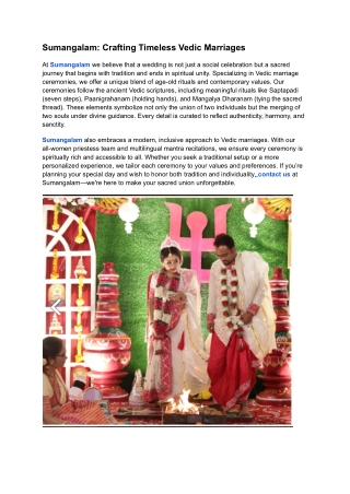 Sumangalam: Crafting Timeless Vedic Marriages