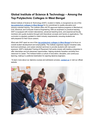 Global Institute of Science & Technology – Among the Top Polytechnic Colleges in West Bengal (2)