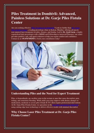 Piles Treatment in Dombivli