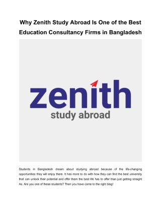 Why Zenith Study Abroad Is One of the Best Education Consultancy Firms in Bangladesh