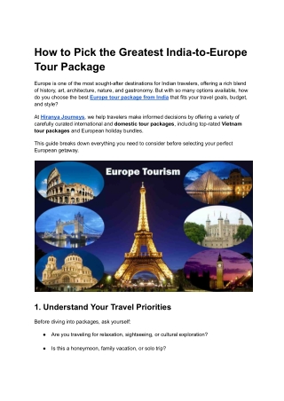 Europe Tour Package from India