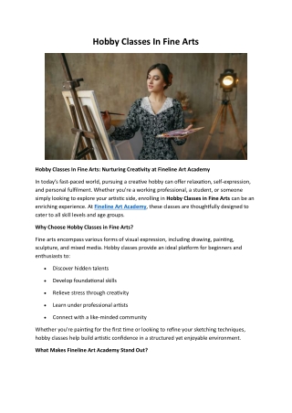 Hobby Classes In Fine Arts