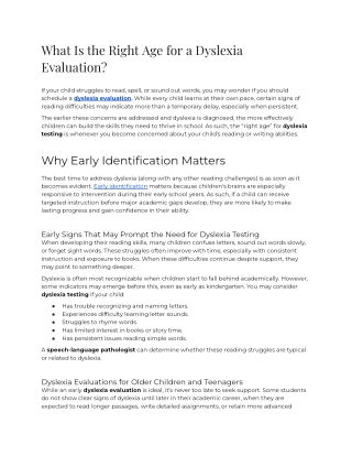 What Is the Right Age for a Dyslexia Evaluation