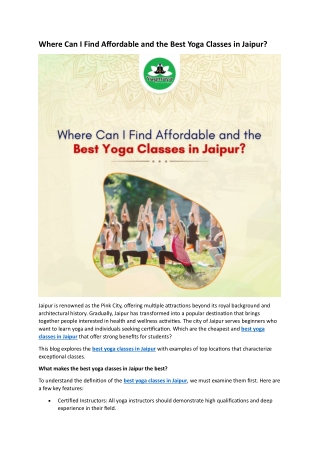 Where Can I Find Affordable and the Best Yoga Classes in Jaipur