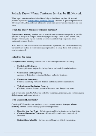 Reliable Expert Witness Testimony Services by HL Network