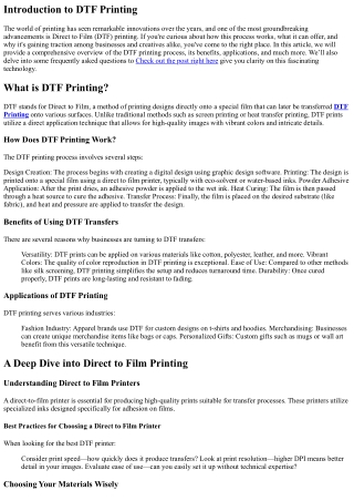 “A Complete Overview of the DTF Printing Process”