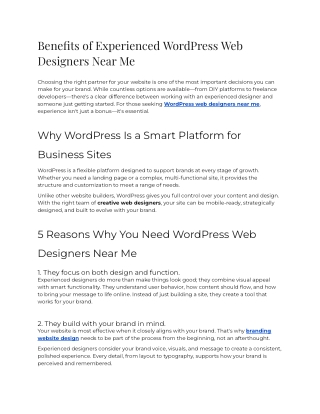 Benefits of Experienced WordPress Web Designers Near Me
