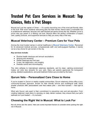 Trusted Pet Care Services in Muscat: Top Clinics, Vets & Pet Shops