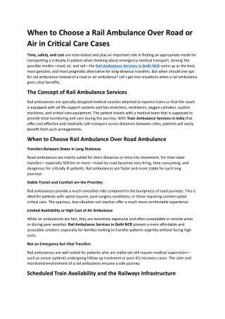 When to Choose a Rail Ambulance Over Road or Air in Critical Care Cases