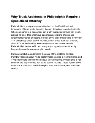 Why Truck Accidents in Philadelphia Require a Specialized Attorney