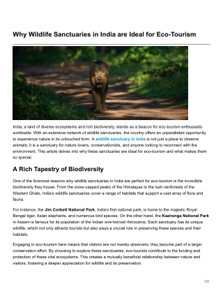Why Wildlife Sanctuaries in India are Ideal for Eco-Tourism