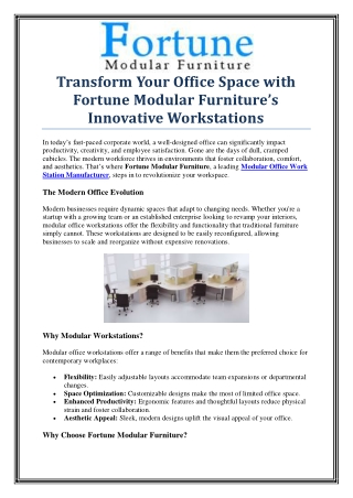 Best Modular Office Work Station Manufacturer for Modern Offices