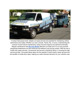 Murrieta Mobiel Mechanic - The Best Car Repairing Services