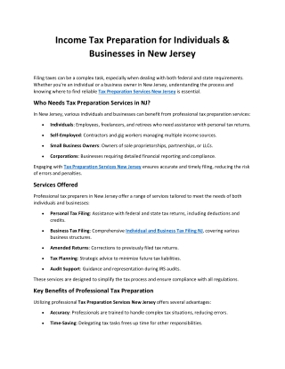 Income Tax Preparation for Individuals & Businesses in New Jersey