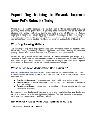 Expert Dog Training in Muscat: Improve Your Pet’s Behavior Today