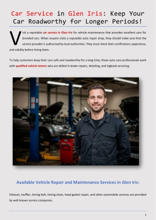 Car Service in Glen Iris - Keep Your Car Roadworthy for Longer Periods!