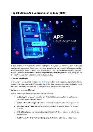 Best Mobile App Developmen Company in Sydney
