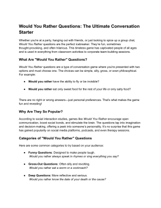Would You Rather Questions- The Ultimate Conversation Starter