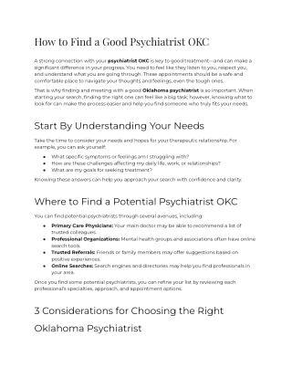How to Find a Good Psychiatrist OKC
