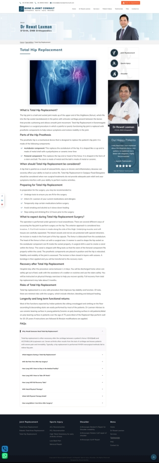 Total Hip Replacement in Koramangala, Bangalore - Dr. Rewat