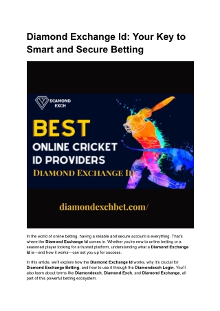 Diamond Exchange Id: Your Key to Smart and Secure Betting