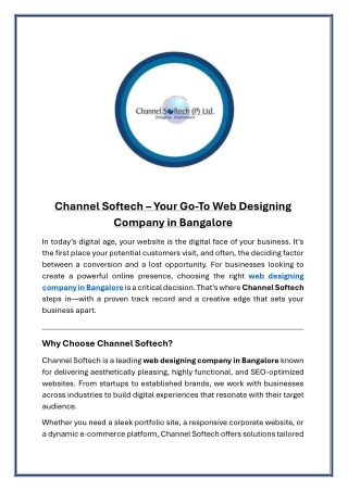 Channel Softech  Your Go-To Web Designing Company in Bangalore