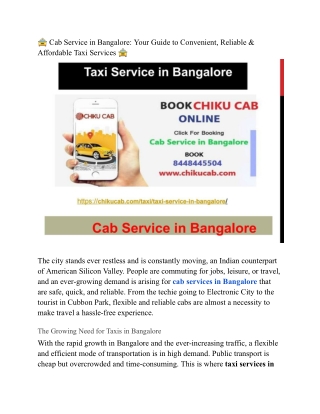 Cab Service in Bangalore_ Your Guide to Convenient, Reliable & Affordable Taxi Services