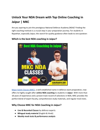 Unlock Your NDA Dream with Top Online Coaching in Jaipur _ MKC