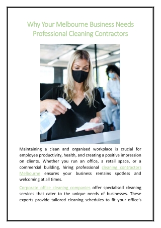 Why Your Melbourne Business Needs Professional Cleaning Contractors