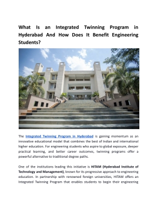 What Is an Integrated Twinning Program in Hyderabad?