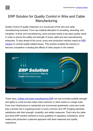 ERP Solution for quality control in cable and wire Manufacturing Industry