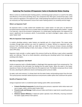 Exploring the Function of Expansion Tanks in Residential Water Heating