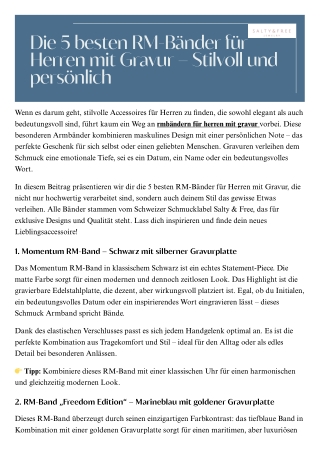 Die 5 besten RM-Bänder für Herren mit Gravur – Stilvoll und persönlich