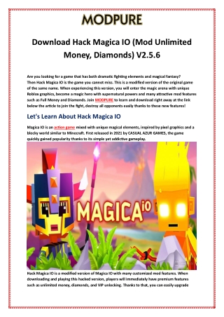 Download Hack Magica IO (Mod Unlimited Money, Diamonds) V2.5.6