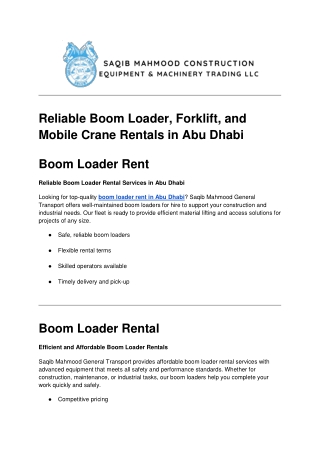 Reliable Boom Loader, Forklift, and Mobile Crane Rentals