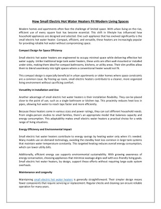 How Small Electric Hot Water Heaters Fit Modern Living Spaces