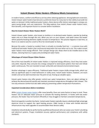 Instant Shower Water Heaters: Efficiency Meets Convenience