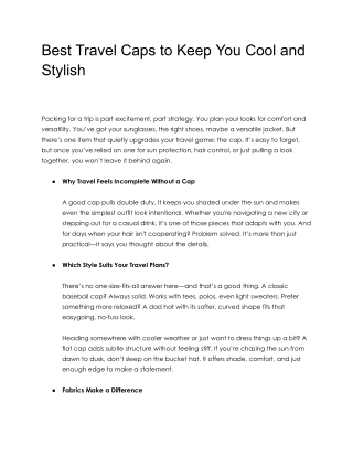 Best Travel Caps to Keep You Cool and Stylish
