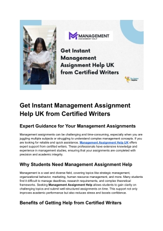 Get Instant Management Assignment Help UK from Certified Writers