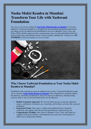 Nasha Mukti Kendra in Mumbai