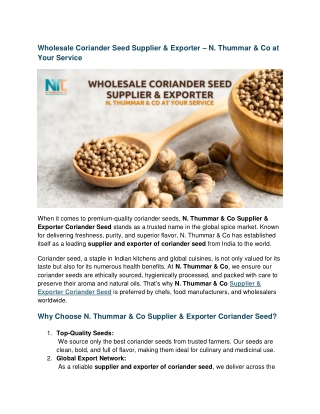 Wholesale Coriander Seed Supplier & Exporter N. Thummar & Co at Your Service